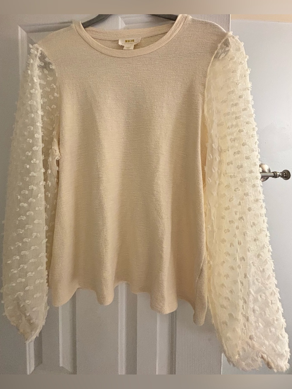 Maeve Sheer Sleeve Textured Knit Top - Cream - Size Large